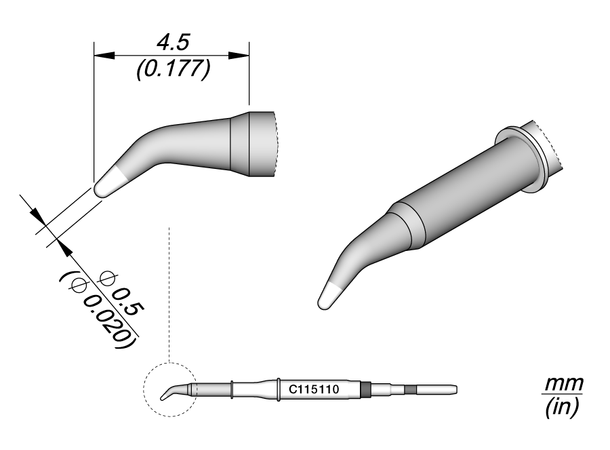 Loddespiss JBC Nano C115110 0,5mm, 4,5mm - 45° 