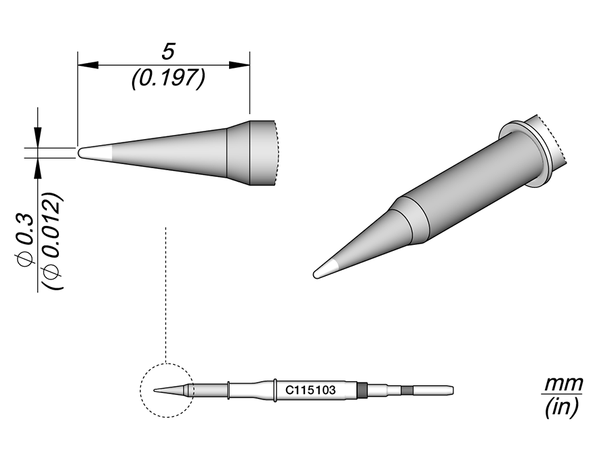Loddespiss JBC Nano C115103 0,3mm, 5mm 