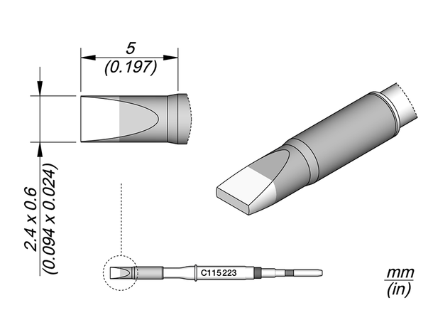 Loddespiss JBC Nano C115223 2,4x0,6mm, 5mm 