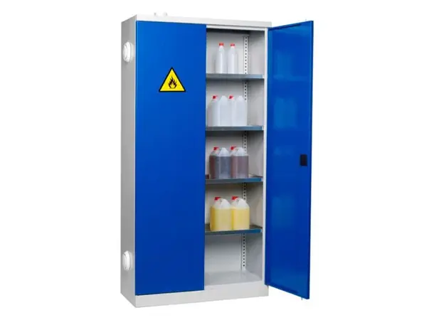 Stålskap Kjemikalie 1000x435x1990 (BXDXH Med 4 Hyller Grått Med Blå Dører 