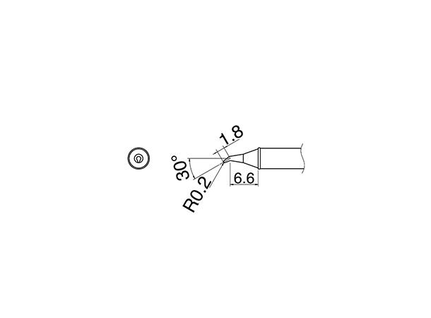 Loddespiss 400C° Fx100 Hakko 0,2mm, 1,8mm, 6,6mm - 30° 
