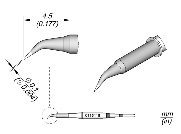 Loddespiss JBC Nano C115118 0,1mm, 4,5mm - 45° 