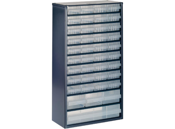 Skuffreol m/40 skuffer, Raaco 150-01x36, 150-02x3, 150-03x1 