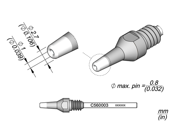 Avloddespiss 1,0mm JBC DR560 