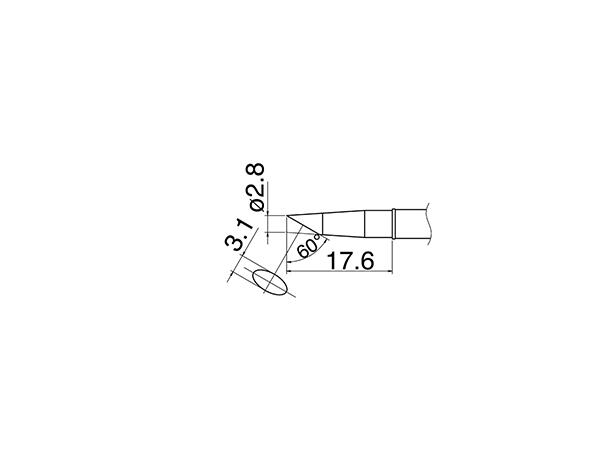 Loddespiss 400C° Fx100 Hakko 2,8x3,1mm, 17,6mm - 60° 