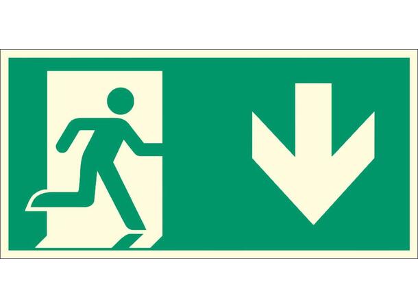 Nødutgang Skilt etterlysende 300x150mm Grønt Skilt, Hvit Pil Ned + Dør 