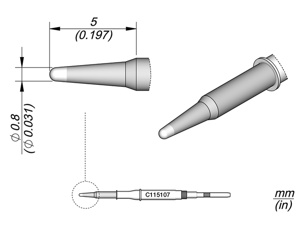 Loddespiss JBC Nano C115107 0,8mm, 5mm 