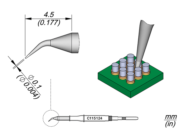 Loddespiss JBC Nano C115124 0,1mm, 4,5mm - 45° 
