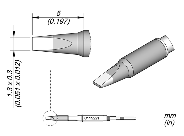 Loddespiss JBC Nano C115221 1,3x0,3mm, 5mm 