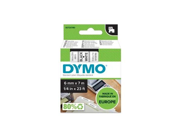 Merketape Dymo 6mm Sort/hvit S0720780 