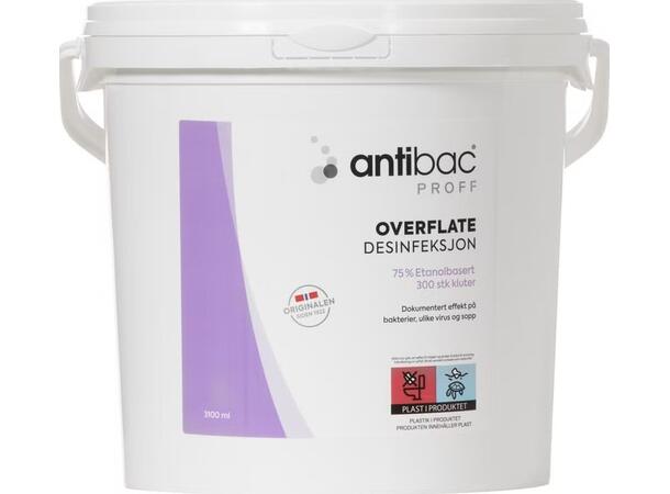 Overflatedesinfeksjon Antibac 75% Kluter Bøtte med 300 kluter, 22x22cm 