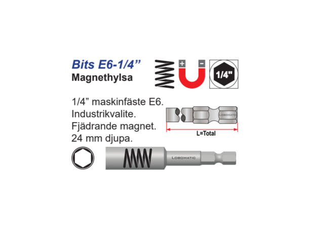 Bits Pipe 10X100mm m/Fjærende magnet 