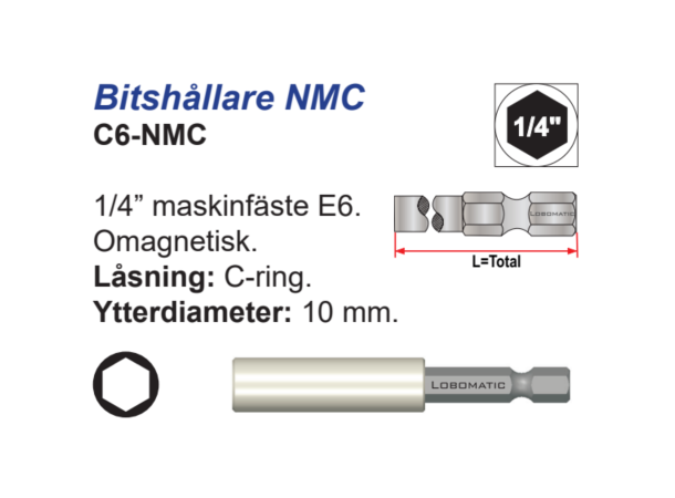 Bitsholder C6 1/4X150mm Låsering (C-Ring)