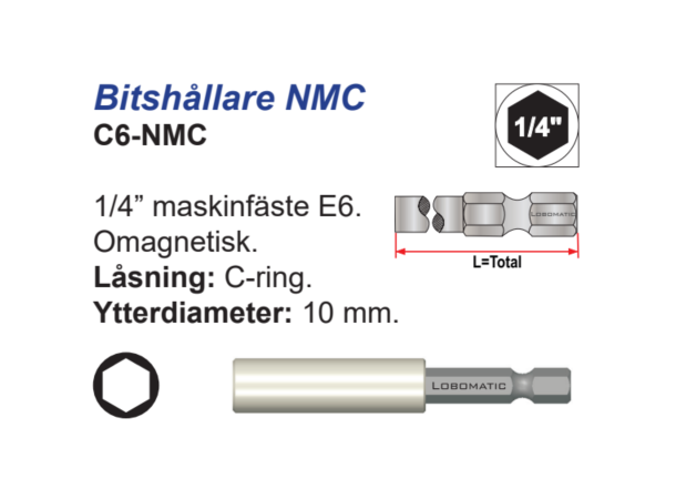 Bitsholder C6 1/4X150mm Låsering (C-Ring) 