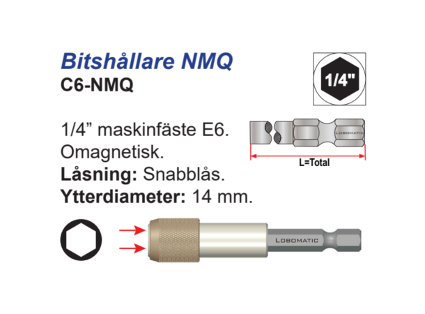 Bitsholder C6 1/4X60mm Hurtiglås 