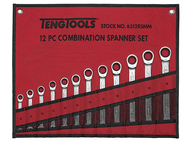 Fastnøkkelsett m/Skralle 8-19mm 6512RSMM Teng Tools 