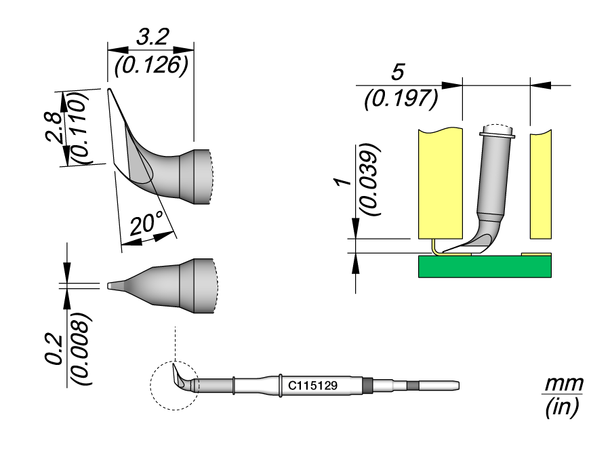Loddespiss JBC Nano C115129 2,8x0,2mm, 3,2mm 