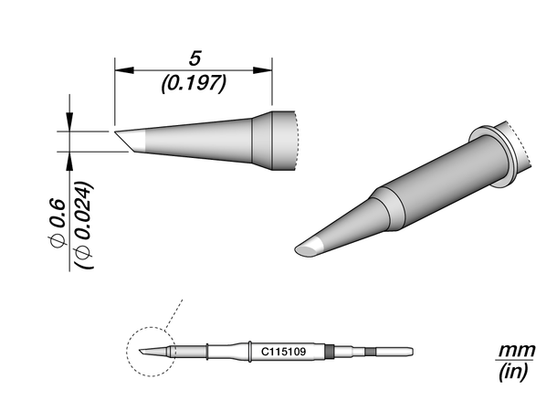 Loddespiss JBC Nano C115109 0,6mm, 5mm 