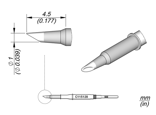 Loddespiss JBC Nano C115128 1mm, 4,5mm 