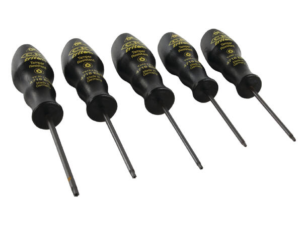 Skrutrekkersett ESD Torx 5 deler CK 8, 9, 10, 15 & 20