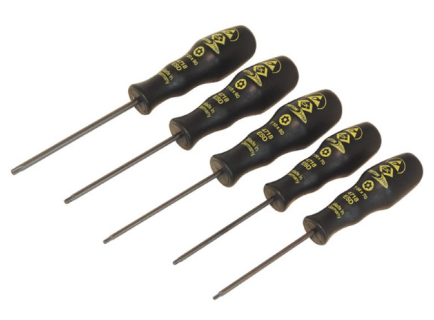 Skrutrekkersett ESD Torx 5 deler CK 8, 9, 10, 15 & 20 