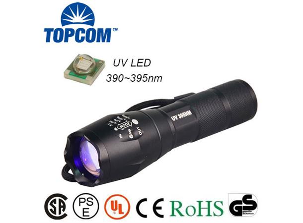 Lykt Uv 395Nm Med Zoom, Uten Batteri 18 650 / 3 X Aaa 