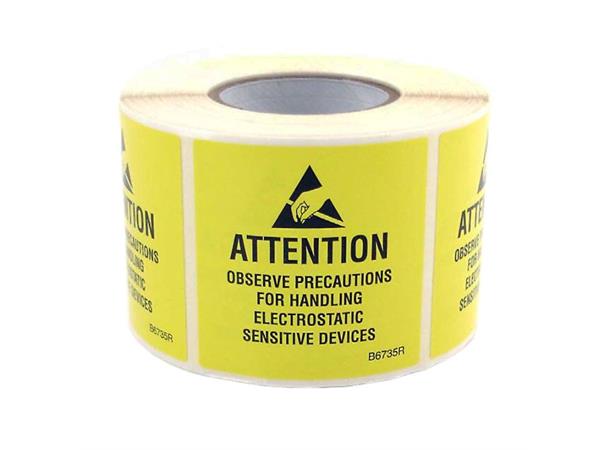 Etiketter Attention Esd Avtagbart Lim 51X51mm  Rull A 500