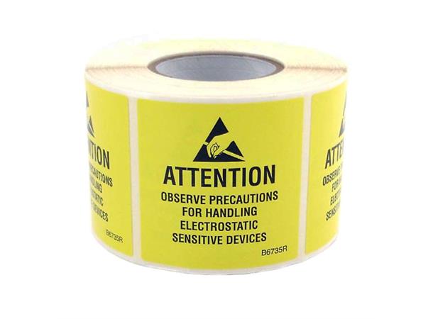 Etiketter Attention Esd Avtagbart Lim 51X51mm  Rull A 500 