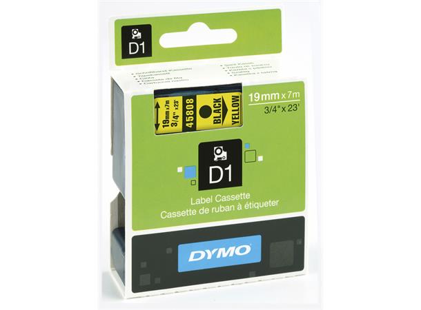 Merketape Dymo 19mm Sort/Gul 