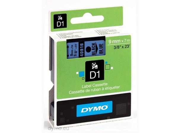Merketape Dymo 9mm Sort/Blå 