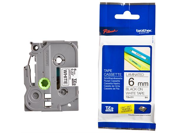 Merketape Brother 6mm Sort/Hvit 