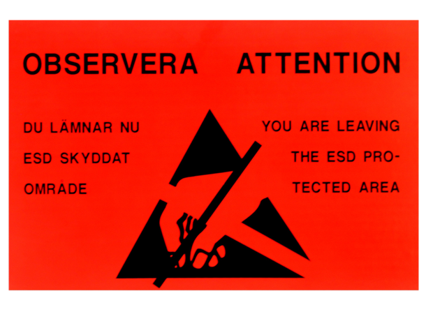 Varselskilt Esd Rødt 300X400mm Selvkleb Ende Norsk/Eng 