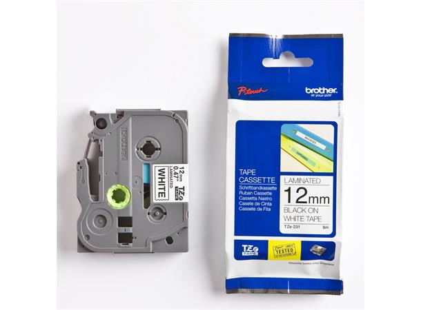 Merketape Brother 12mm Sort/Hvit 