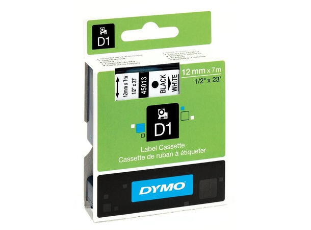 Merketape Dymo 12mmX7m Sort/Hvit S0720530 