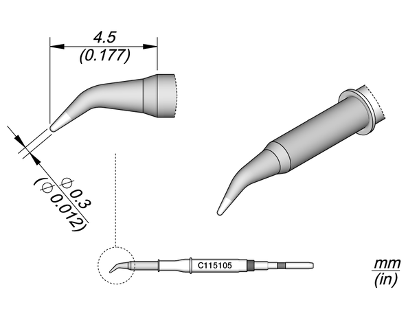 Loddespiss JBC Nano C115105 0,3mm, 4,5mm - 45° 