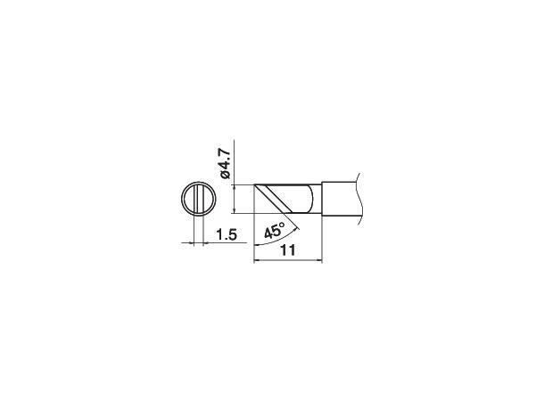 Loddespiss Hakko T15 4,7x1,5mm, 11mm - 45° 