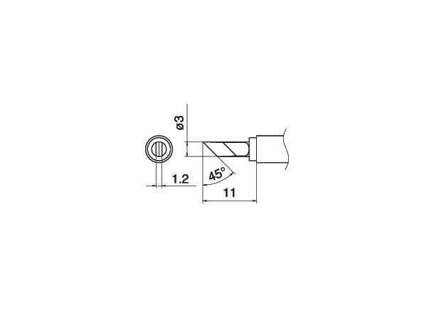 Loddespiss Hakko T15 3x1,2mm, 11mm - 45° 