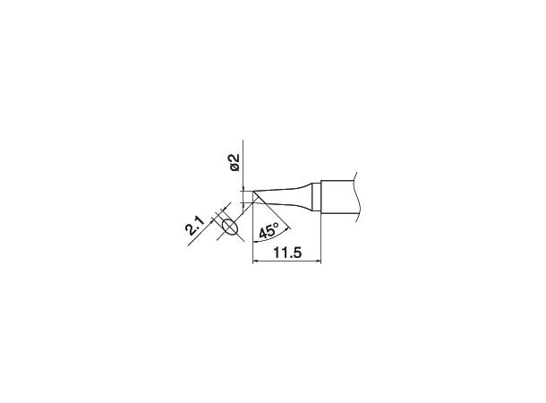 Loddespiss Hakko T15 2,1x2mm, 11,5mm - 45° 