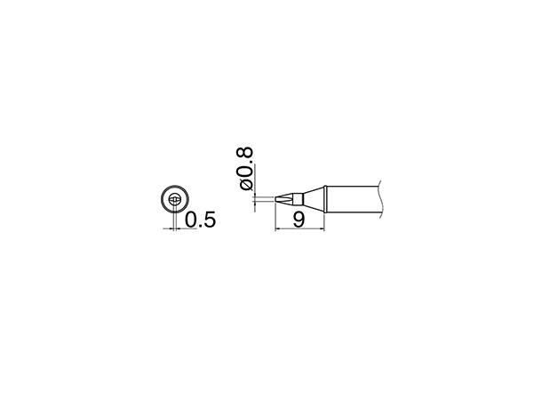 Loddespiss 400C° Fx100 Hakko 0,8x0,5mm, 9mm 