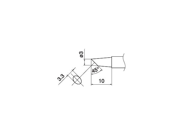 Loddespiss Hakko T15 3,3x3mm, 10mm - 45° 