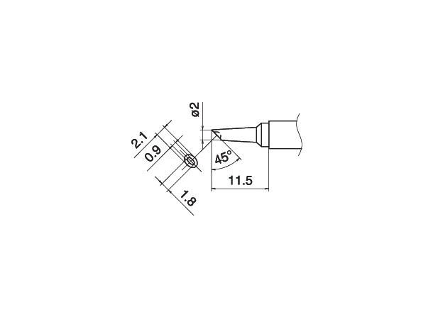Loddespiss Hakko T15 2x1,8mm, 11,5mm - 45° 