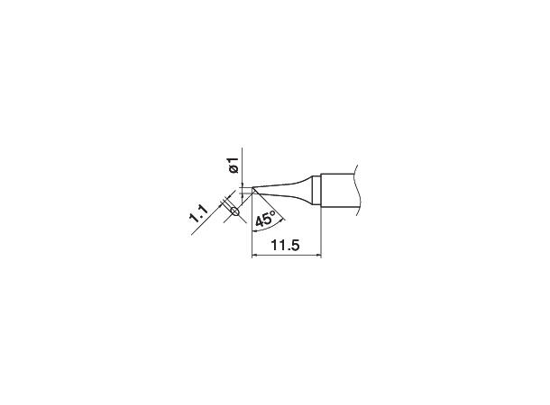 Loddespiss Hakko T15 1,1x1mm, 11,5mm - 45° 