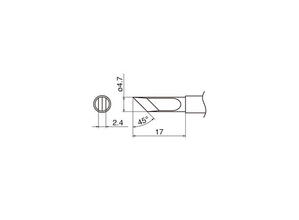 Loddespiss Hakko T15 4,7x2,4mm, 17mm - 45° 