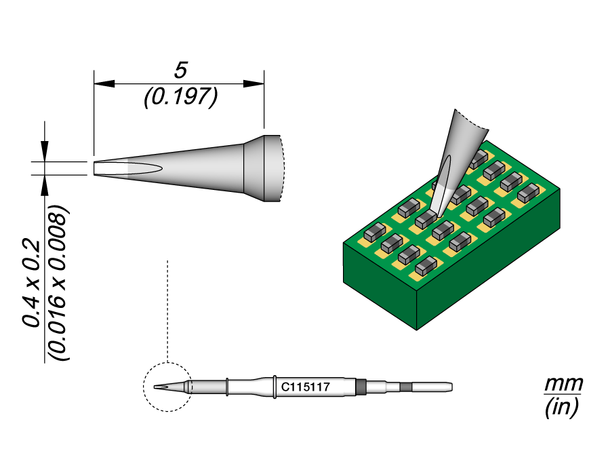 Loddespiss JBC Nano C115117 0,4x0,2mm, 5mm 