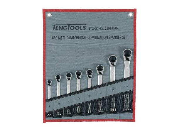 Fastnøkkelsett m/Skralle 8-19mm 15° 15° ringende og 15° kjeft Teng Tools 